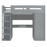 Loft Bed With Desk, Wardrobes, 4 Drawers And 4 Shelves
