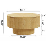 Round Coffee Table With 2 Dining Chairs Set, Ring Striped Design - Beige / Wood