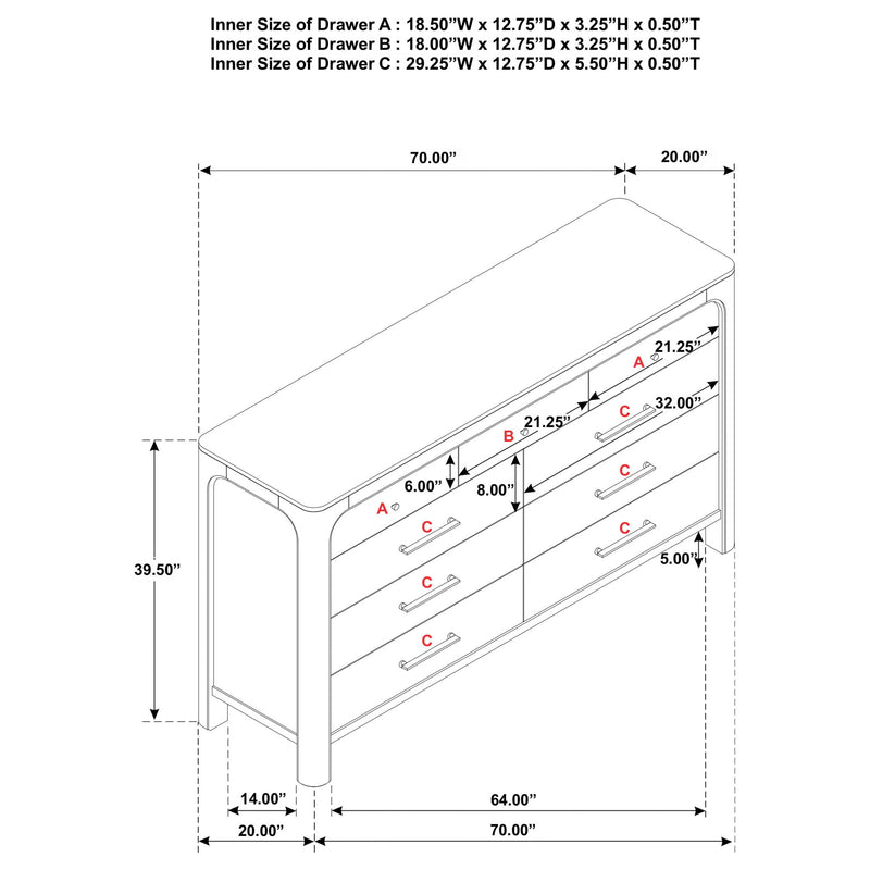 Flores - 9 Drawer Dresser - Mango Color