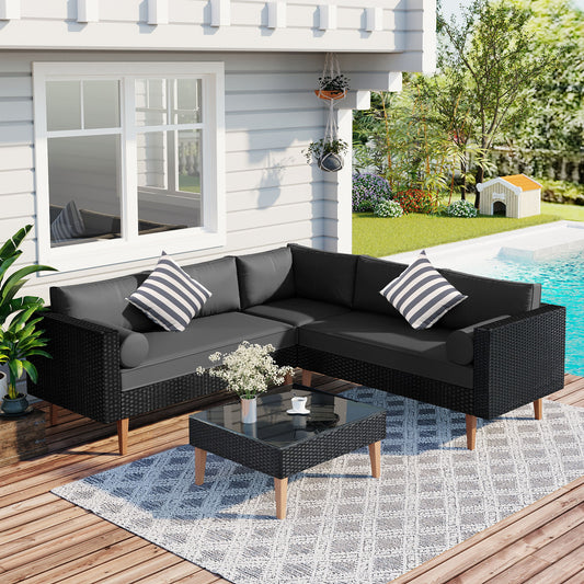 4 Pieces Outdoor Wicker L-Shape Sofa Set