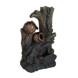 Decorative 4 Tier Broken Pot Water Fountain With LED Light - Brown