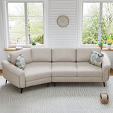 Upholstered 3 Seater Curved Sofa With Printed Pillows Chenille