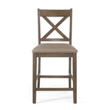 Farmhouse Style Counter Height Chair With Upholstered Seat
