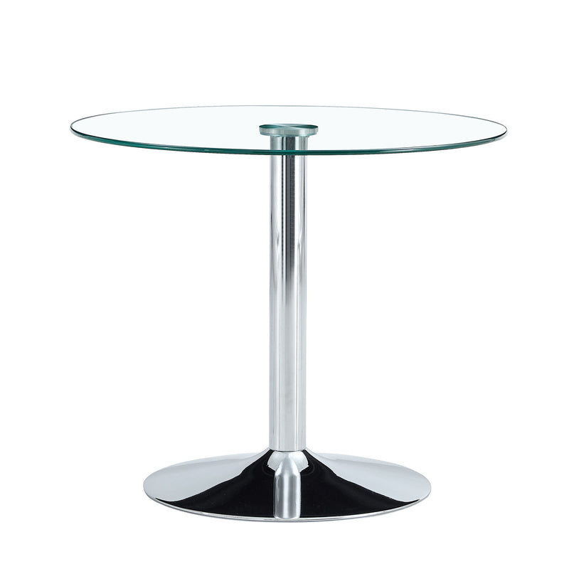 Modern Minimalist Circular Glass Dining Table With Electroplated Metal Legs 35" Diameter - Transparent