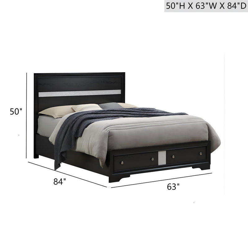 Madrid - Queen Bed With Storage Drawers And Nickel Handles - Black