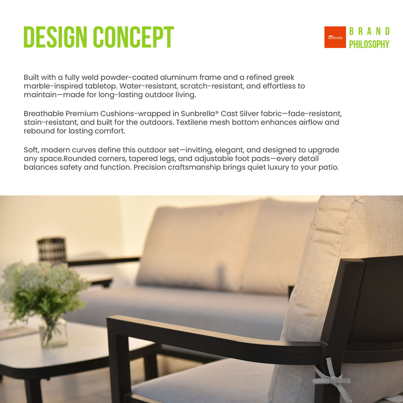 Outdoor Bench Seat Sofa, Sunbrella Cushion, Weather Resistant For Patio - Ember Black