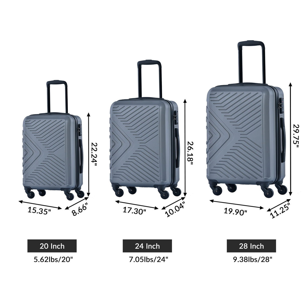 3 Piece Luggage Sets Lightweight Suitcase With Two Hooks, Spinner Wheels, Tsa Lock, Durable Hard Shell
