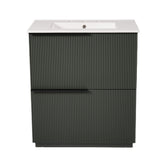 Fluted Bathroom Vanity With Ceramic Sink, Soft Close Slides