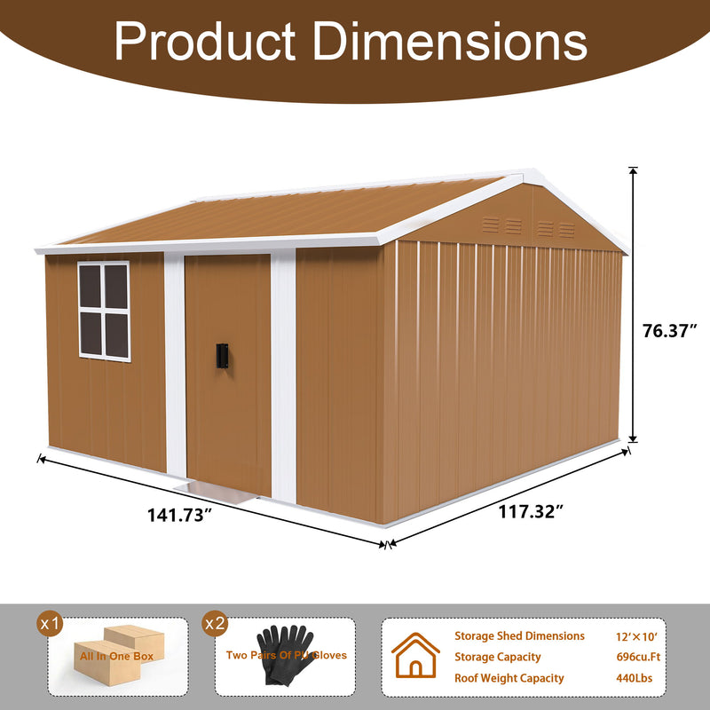 Heavy Duty Metal Storage Shed With Windows And Lockable Door, Weatherproof Outdoor Garden Shed