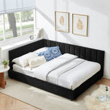 Mid-Century Upholstered Tufted Bed Frame With Backrest And Armrests