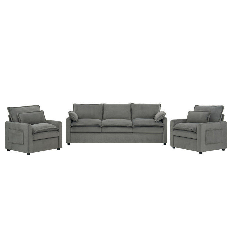 Modern Sofa Set With Double Layer Cushion And Side Storage Pockets