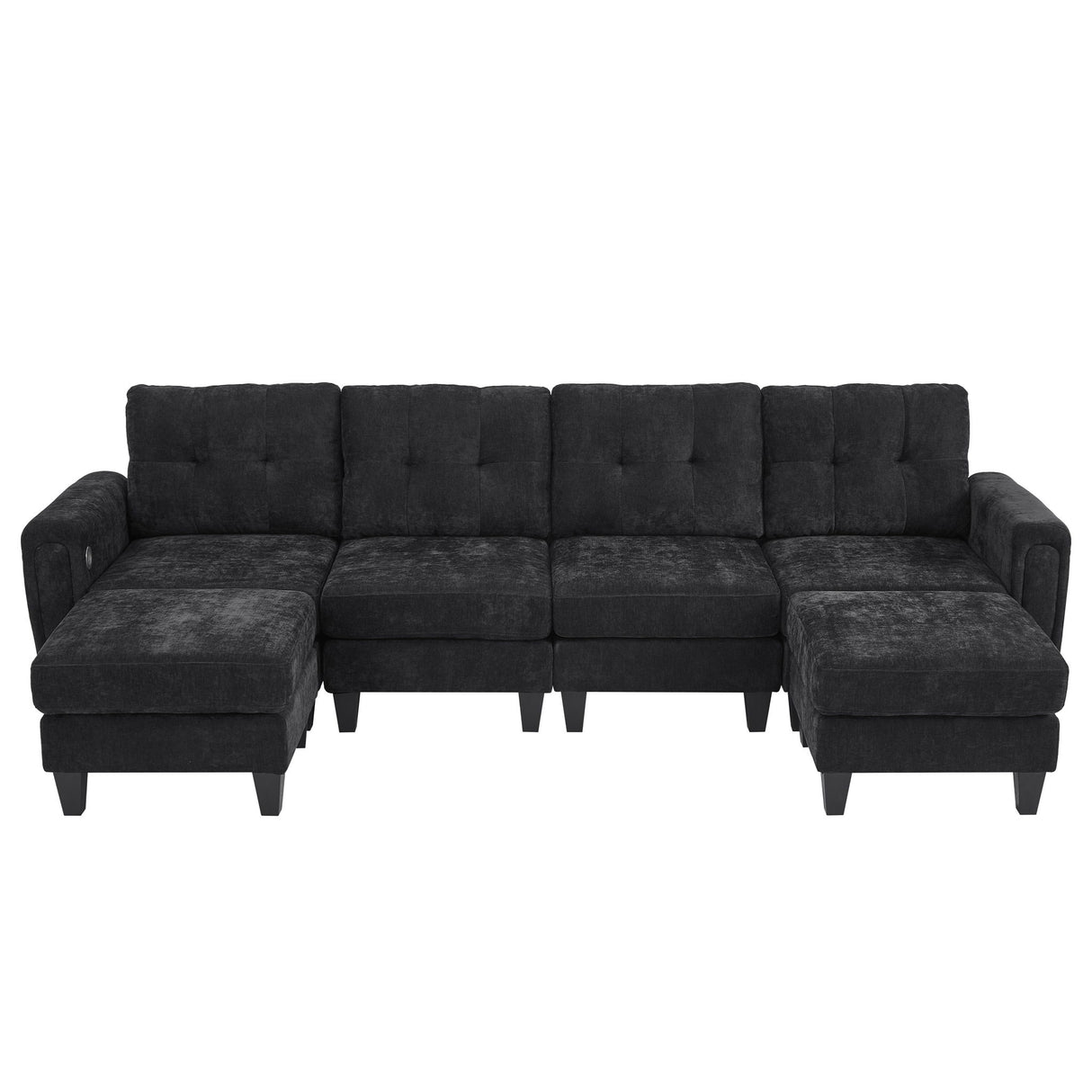 Modular Sectional Sofa With Movable Ottomans, USB Ports & Side Tables