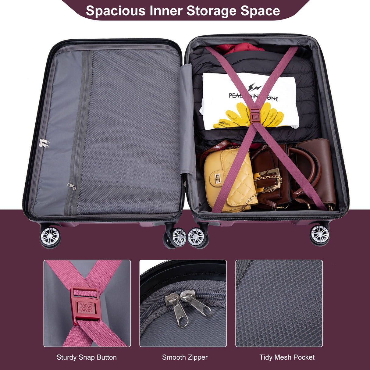 3 Piece Luggage Sets Lightweight & Durable Expandable Suitcase With Two Hooks