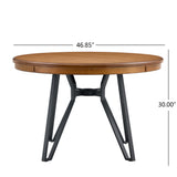 Mid Century Modern Round Dining Table With Metal Legs And Open Shelf