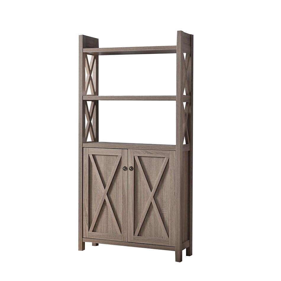 Crosshatch Display, Home Storage Cabinet With Two Top Shelves, Two Door Cabinet