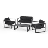 4 Piece Outdoor Chair Set With Weather Resistant Cushion - Dark Gray