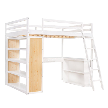 Loft Bed With Ladder, Shelves, And Desk
