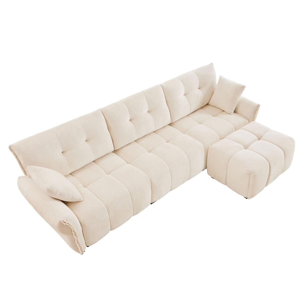 Elegant Sofa Set With Ottoman And Pillows, Textured Chenille, High Resilience Cushions