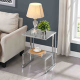 2 Tier Acrylic Glass End Table For Living Room