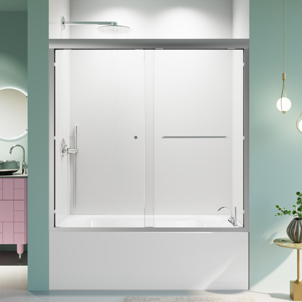 Semi-Frameless Double Sliding Shower Door, Bypass Shower Door, 1 / 4" (6Mm) Thick SGCC Tempered Glass Door