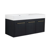 Contemporary 48" Wall Mounted Bathroom Vanity With Resin Sink And Soft Closing Doors And Line - Black Chestnut