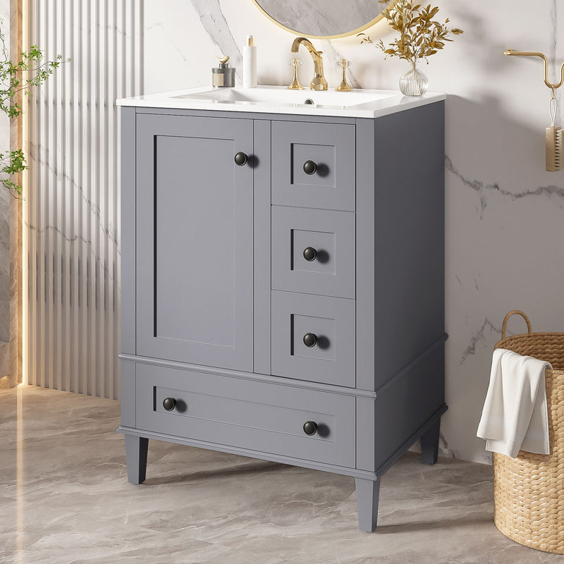 Bathroom Vanity With Integrated Basin, Soft Close Drawers, Door Mounted Double Layer Shelf