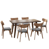7 Piece Dining Set With Upholstered Chairs And Wood Table