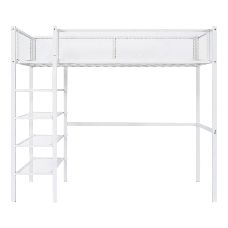 Loft Bed With 4 Tier Shelves And Storage