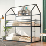 House Bunk Bed Metal Bed Frame Built-In Ladder, No Box Spring Needed
