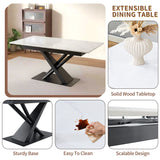 Dining Table With Geometric X Frame For Kitchen Or Dining Room - White Marble