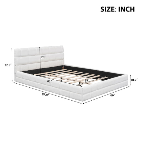 Queen Size Upholstered Platform Bed With Headboard - White