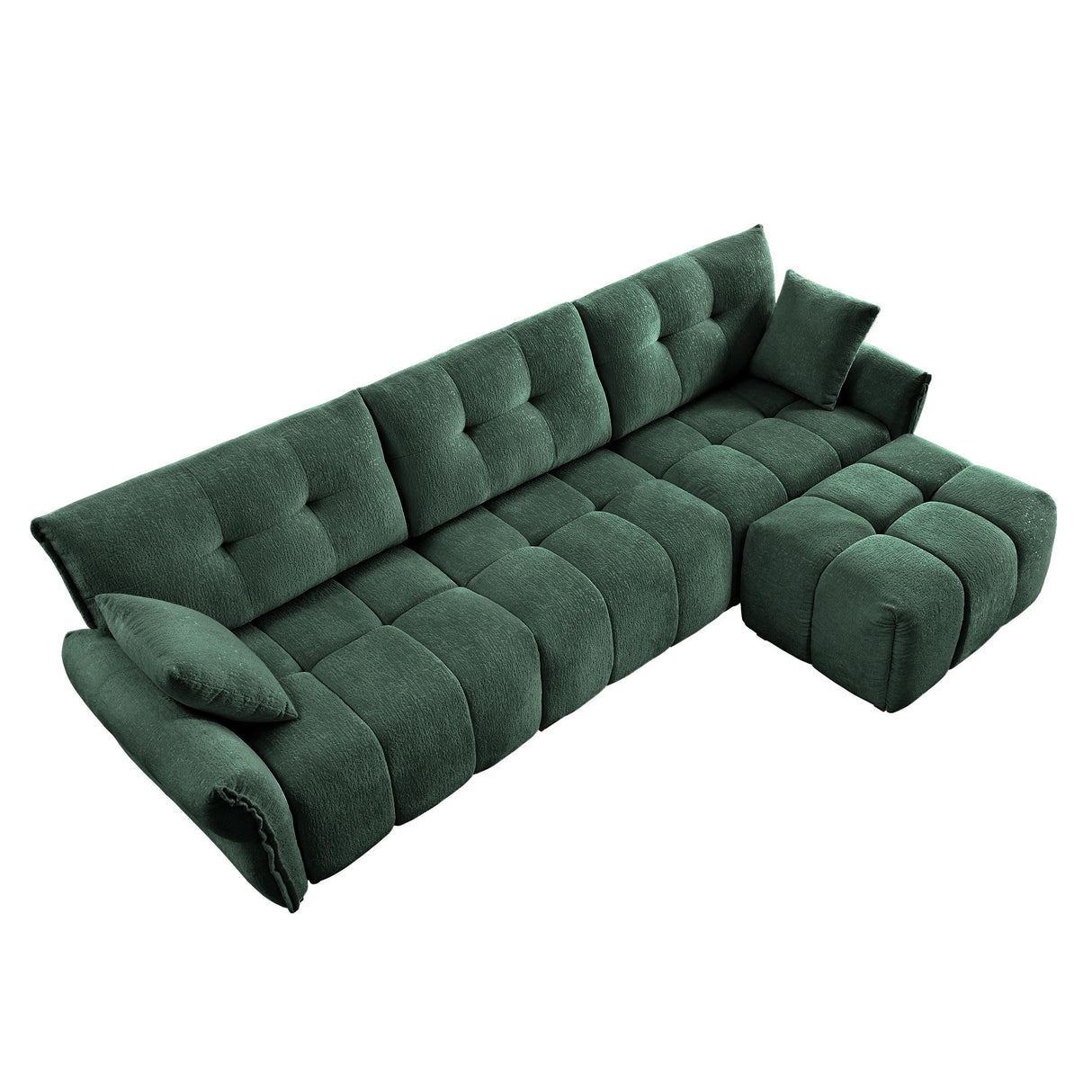 Elegant Sofa Set With Ottoman And Pillows, Textured Chenille, High Resilience Cushions