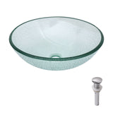 Crackle Vessel Sink, Round Bowl With Pop Up Drain - Clear