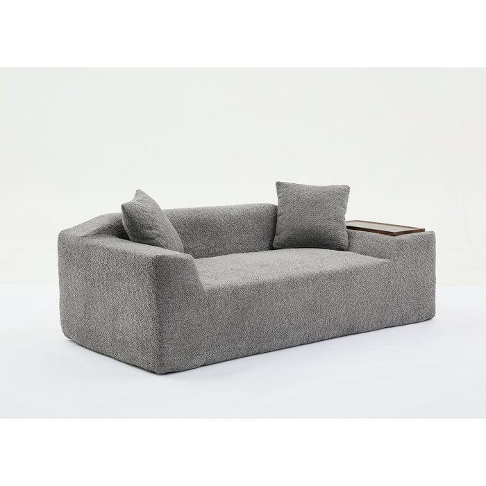 [NEW ARRIVED] [VIDEO PROVIDED]2 Piece Boucle Cloud Sofa Set, Upholstered Sofa Set, Modern 3 Seater and 2 Seater Sofa with MDF End Table for Living Room ,Apartment,3+2 couch,Boucle,Dark Gray