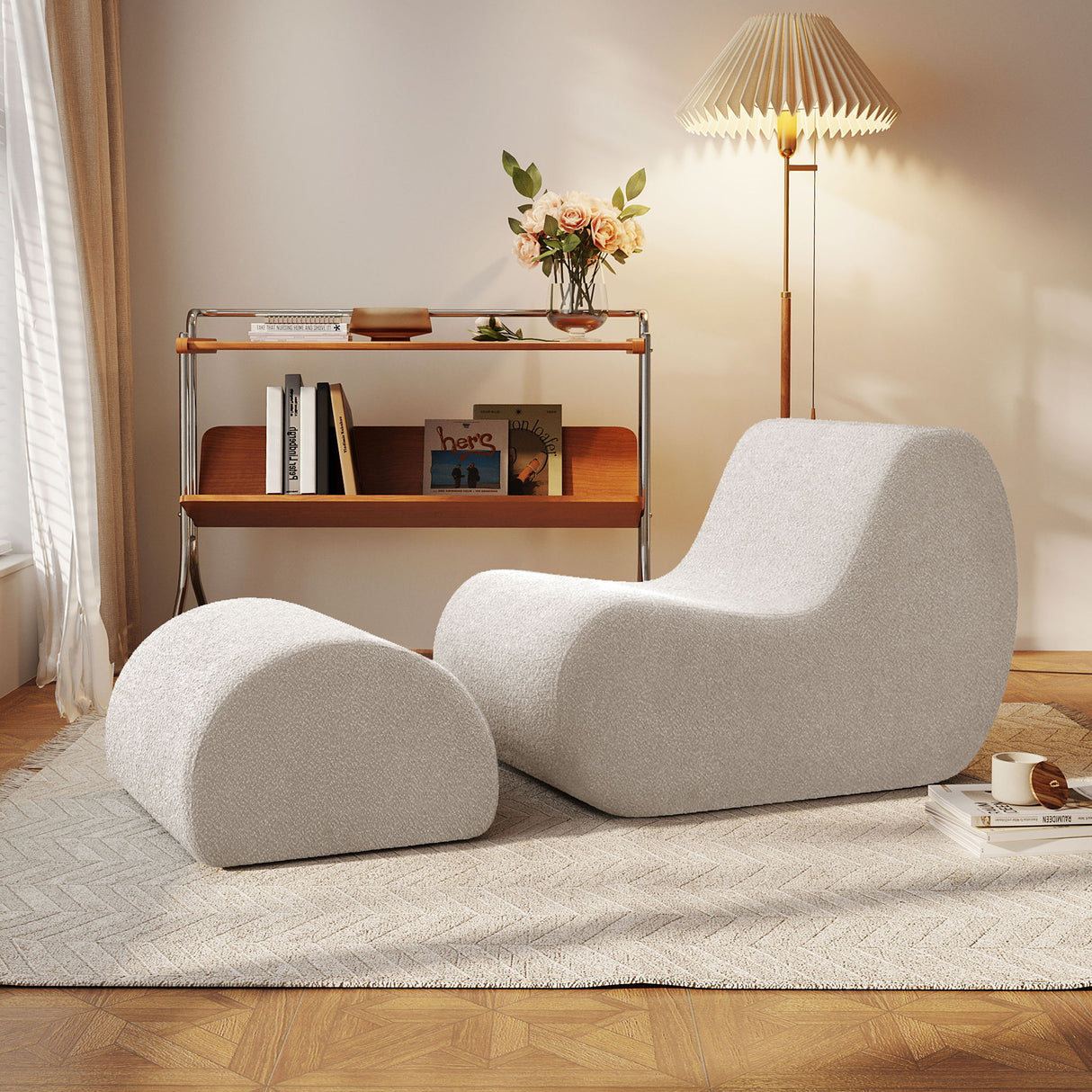 Curved Lounge Chair With Ottoman And High Resilience Foam