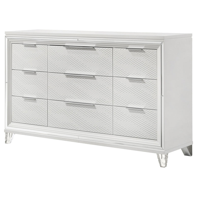 9 Drawer Dresser Cabinet With Picture Framed Fronts - White