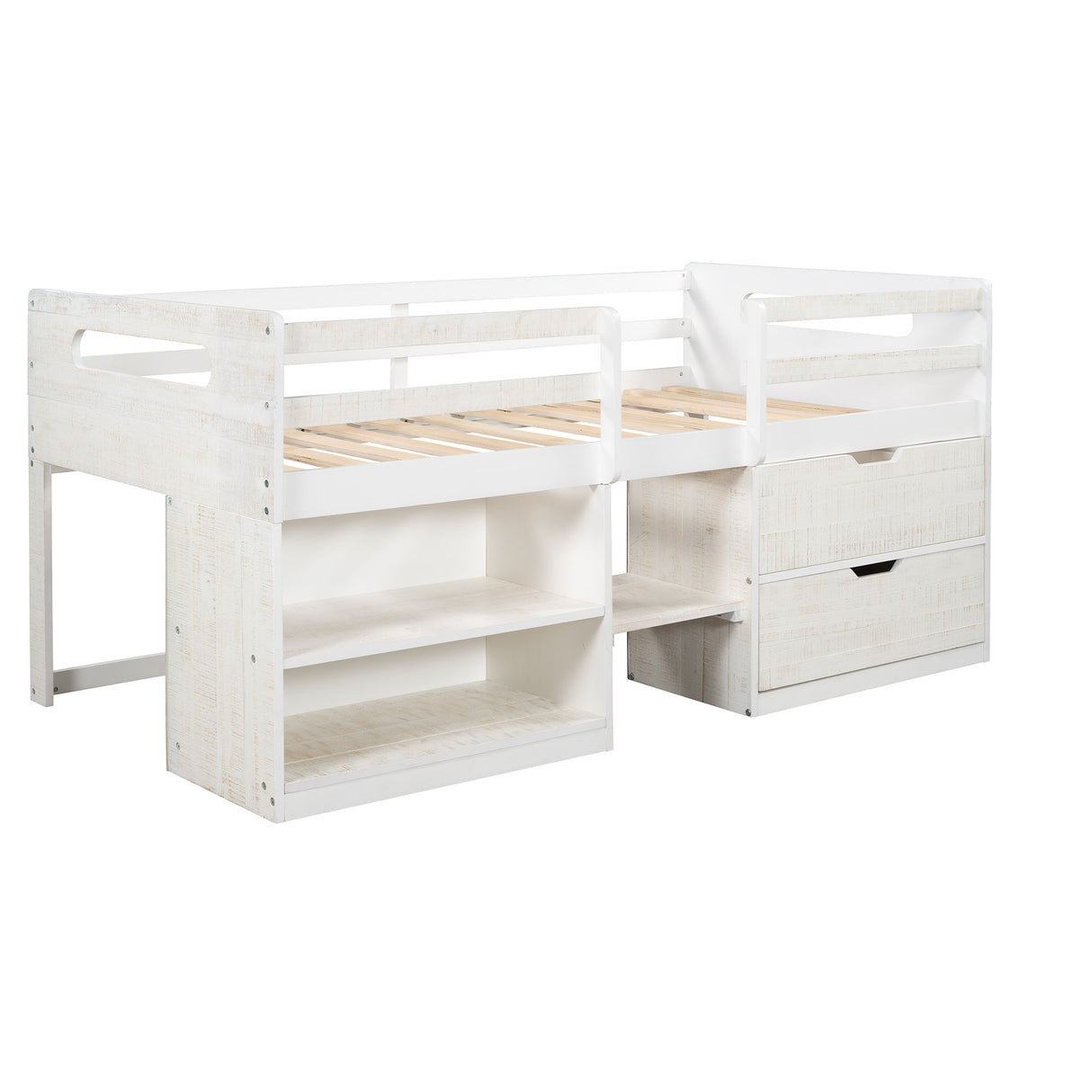 Loft Bed With Two Shelves And Two Drawers