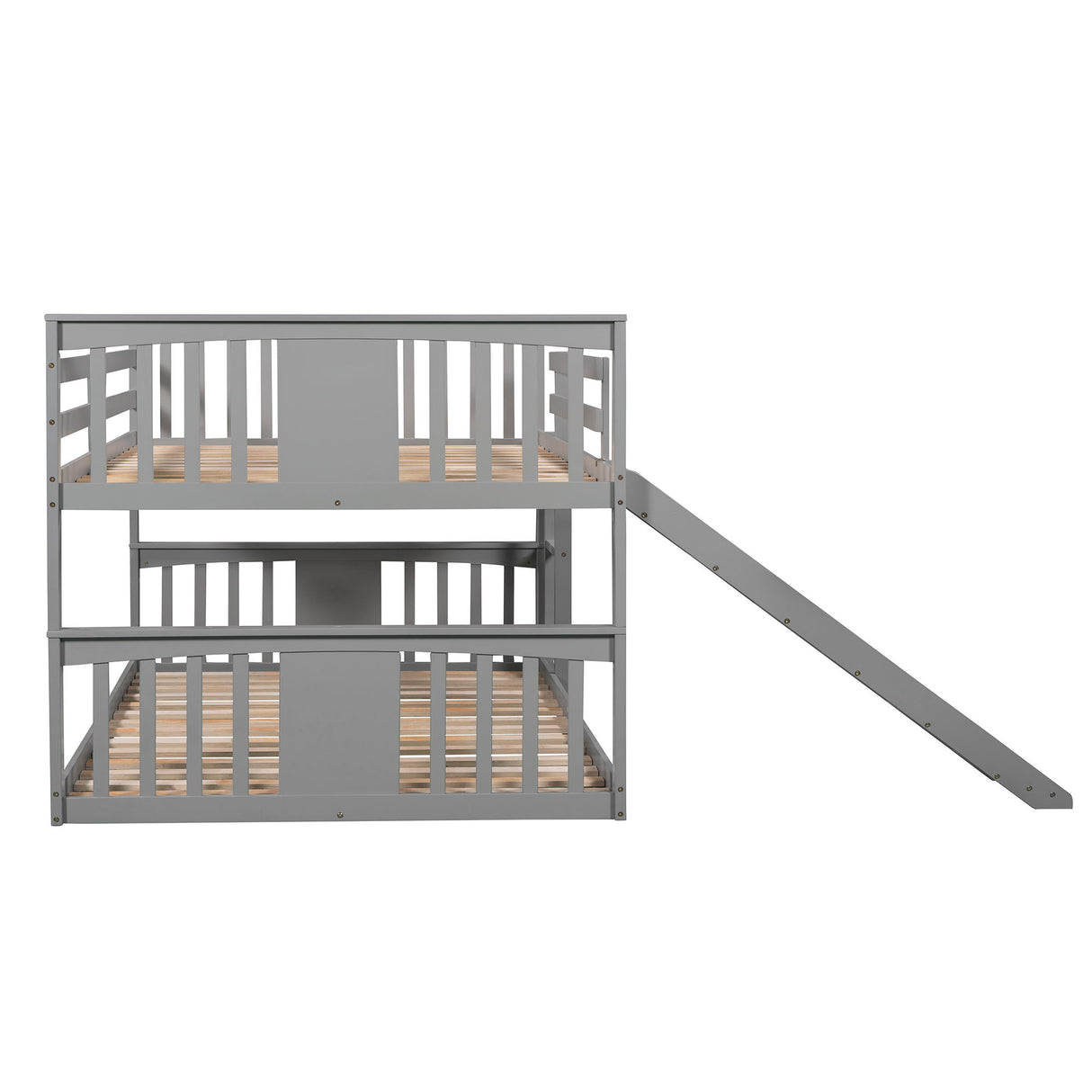 Full Over Full Bunk Bed With Ladder With Slide - Gray