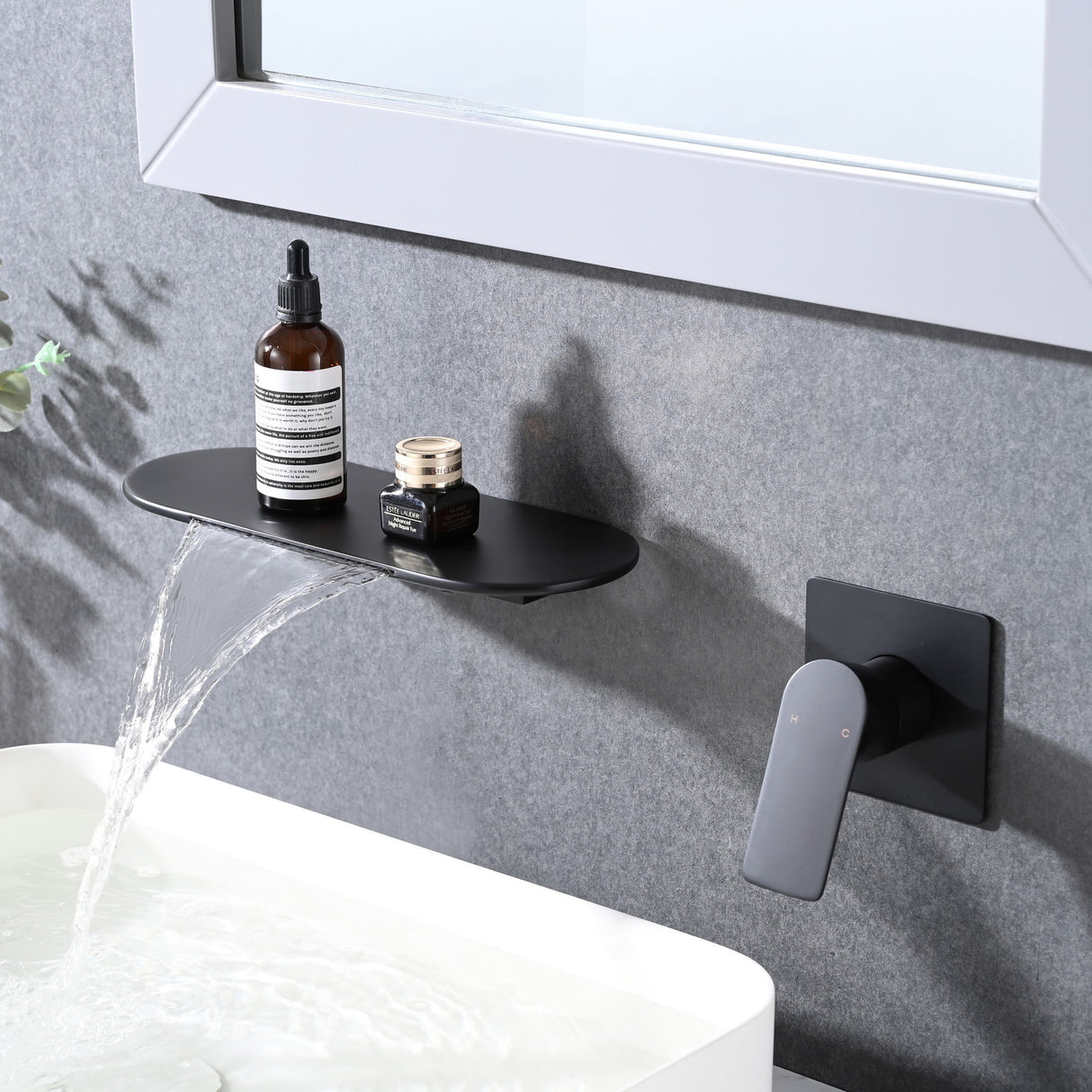 Modern Wall Mount Bathtub Faucet With Single Handle And Waterfall Spout - Matte Black