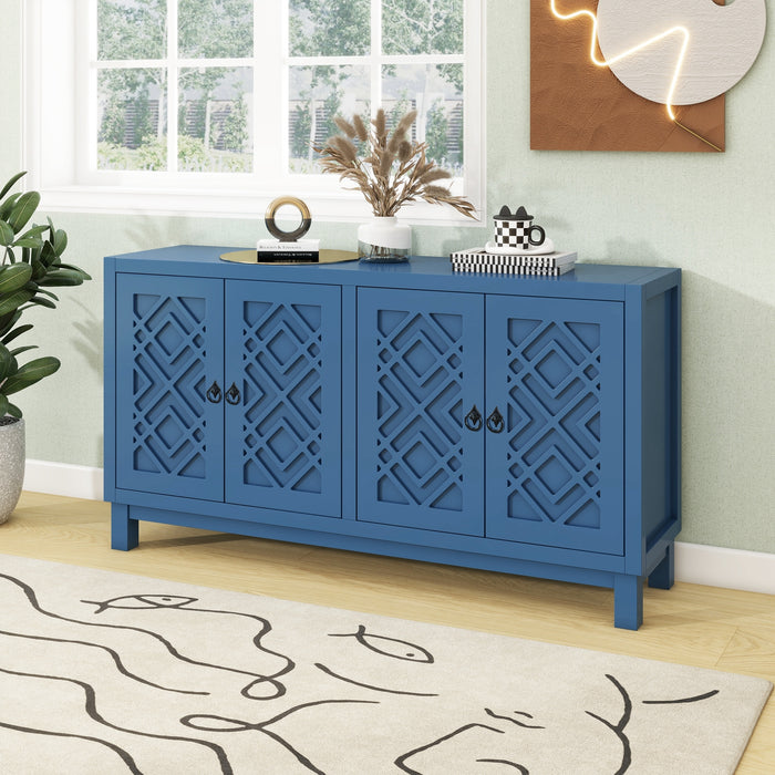 TREXM Large Storage Space Sideboard, 4 Door Buffet Cabinet with Pull Ring Handles for Living Room, Dining Room (Navy)