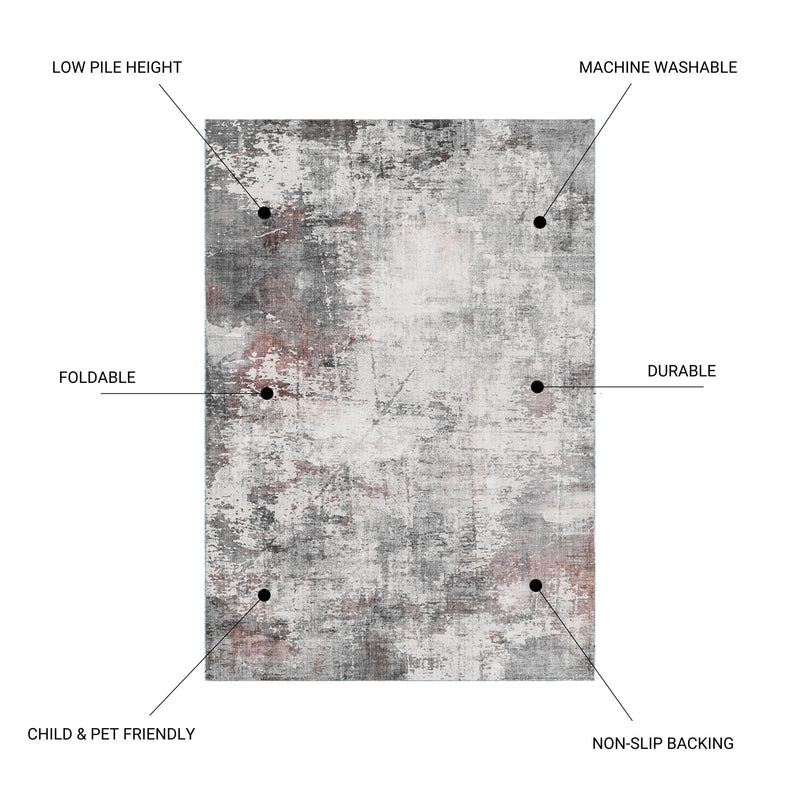 Toucan - 5' X 7' Washable Non - Slip Area Rug - Ivory / Dark Gray