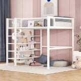 Loft Bed With 4 Tier Shelves And Storage
