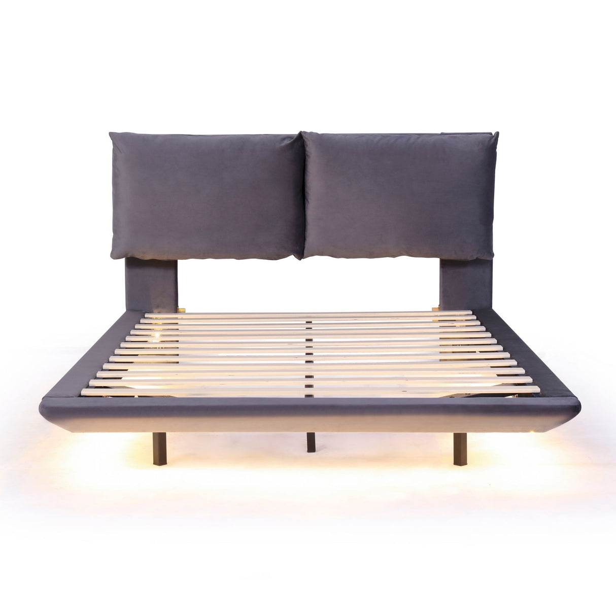 Upholstered Platform Bed With Sensor Light And 2 Large Backrests, With 2 Sets Of USB Port And Socket On Each Rear Bed Leg