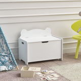 Toy Box With Bear Headboard, Organizer Storage Chest - White
