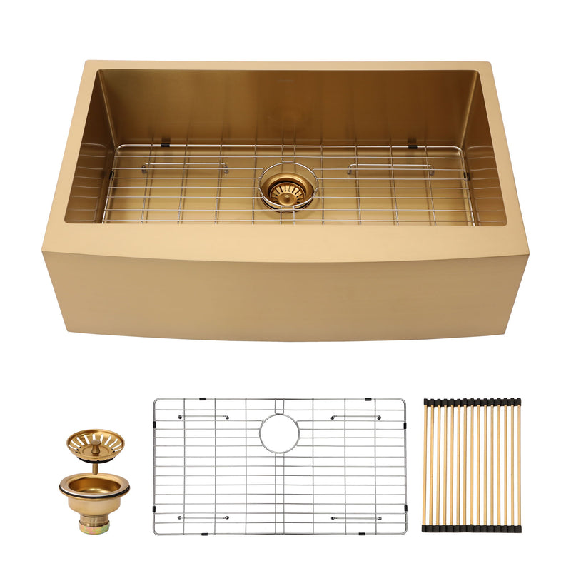 Farmhouse Kitchen Sink, Stainless Steel, Apron Front