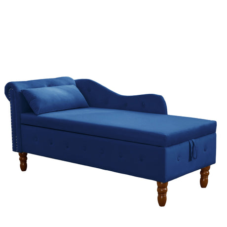 Chaise Lounge Indoor, Velvet Lounge Chair For Bedroom With Storage & Pillow, Modern Upholstered Rolled Arm Chase Lounge For Sleeping With Nailhead Trim For Living Room Bedroom Office