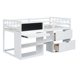 Low Loft Bed With Rolling Desk, Shelf And Drawers