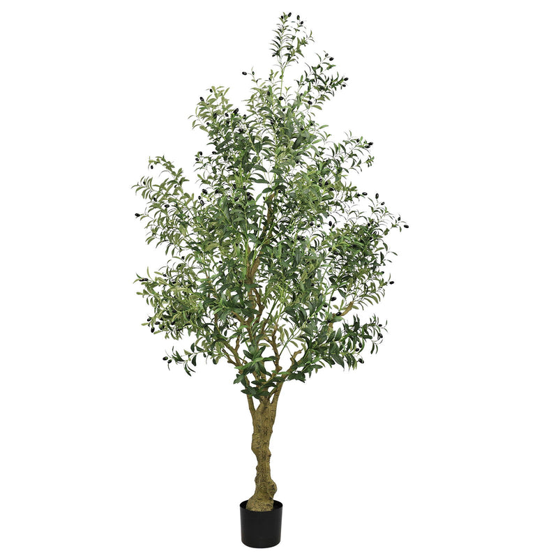 Tall Artificial Olive Tree Large Faux Potted Tree With Natural Trunk And Lifelike Olive Leaves And Fruit - Green