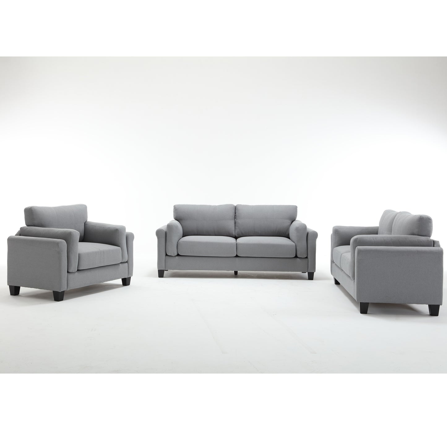 Modern 3 Pieces Sofa Set  for Living Room Double Armrest Comfy Deep Seat Furniture Sets  Chair & Loveseat & 3 Seater Couch,  Gray