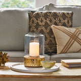 Lippert Boho Handcrafted Mango Wood Hurricane Candle Holder With Tempered Glass And Metal Accents, Large - Natural